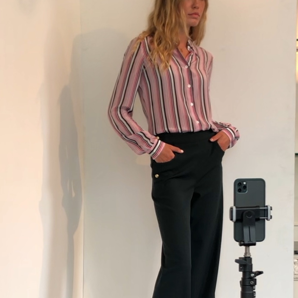 NWOT Etcetera Striped Blouse Pink and Green Size 2 - Picture 6 of 16